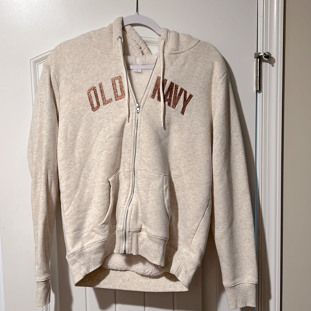 Old navy fleece lined, zip up hoodie, size medium